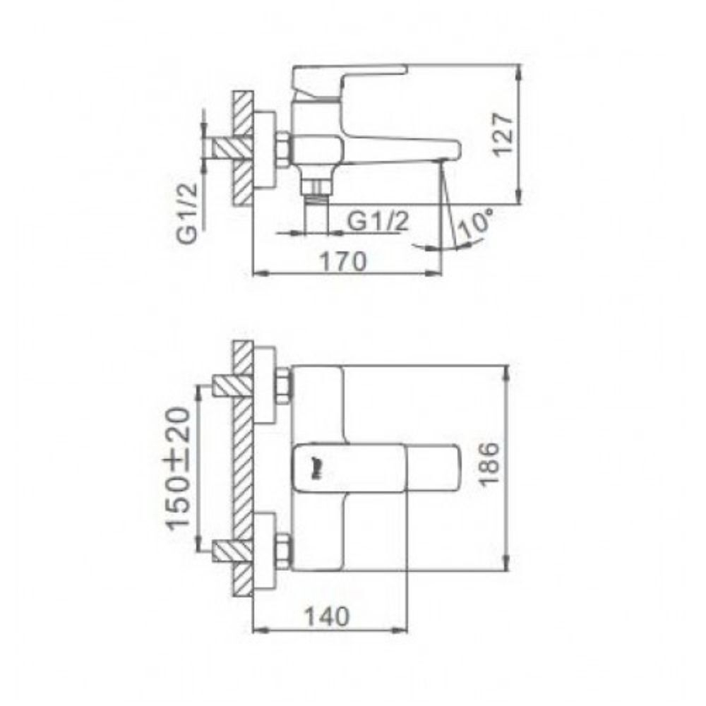 Смеситель для ванны, Frap, корот изл, с картриджем, хром, F3260