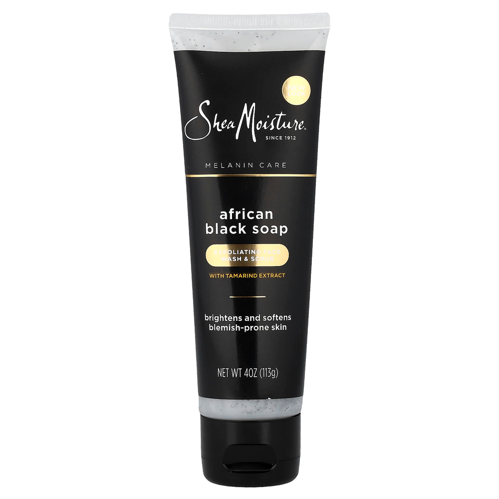 SheaMoisture, Очищающее мыло и скраб для лица с экстрактом тамаринда, африканское черное мыло, без отдушек, 113 г (4 унции)