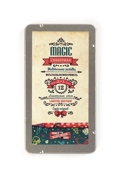 Специальная рождественская коллекция карандашей PROGRESSO MAGIC LIMITED EDITION: набор 12 цельнографитных карандашей  PROGRESSO MAGIC и 1 карандаш-блендер в металлической коробке