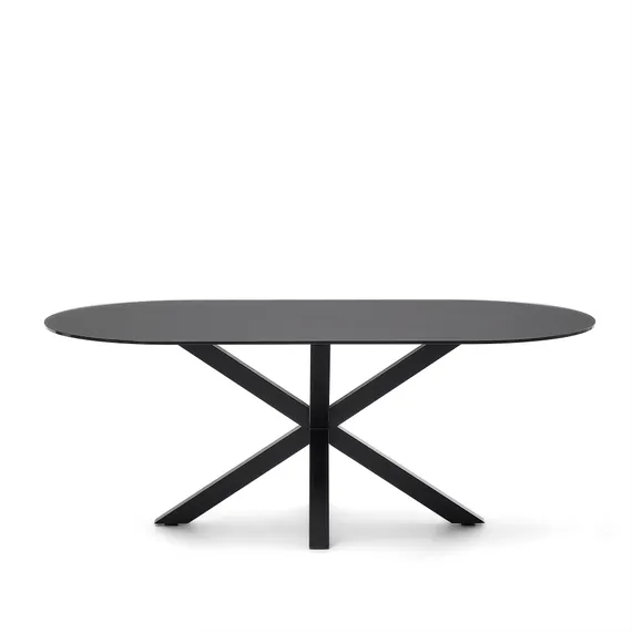 Стол Argo с черным стеклом и черными стальными ножками Ø 200 x 100 см