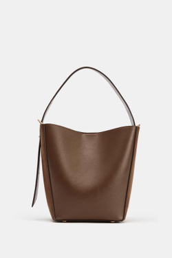 ZARA КОМБИНИРОВАННАЯ СУМКА-МЕШОК, КОРИЧНЕВЫЙ