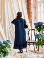 Льняное бохо платье (темно-синий)