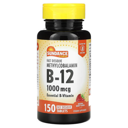 Sundance Vitamins, быстрорастворимый метилкобаламин (витамин B12), со вкусом натуральных ягод, 1000 мкг, 150 быстрорастворимых таблеток