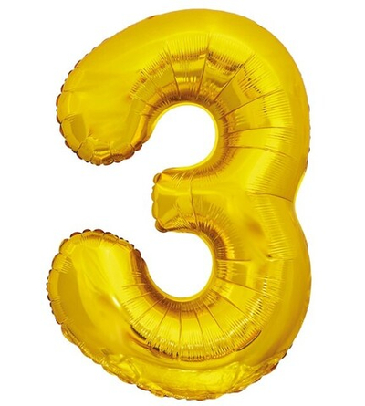Шар фольга Цифра 3 Золото Gold ЭКО 86см с гелием