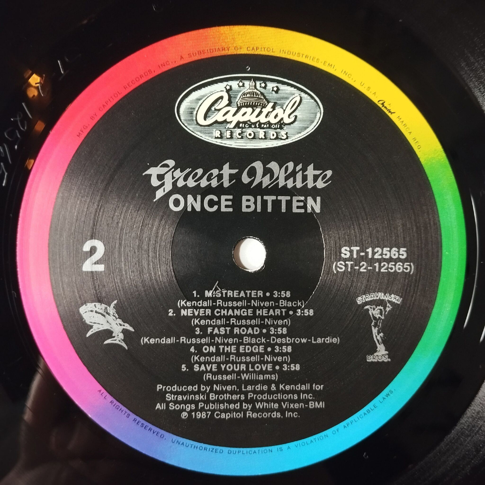 Винтажная виниловая пластинка LP Great White Once Bitten (USA 1987)