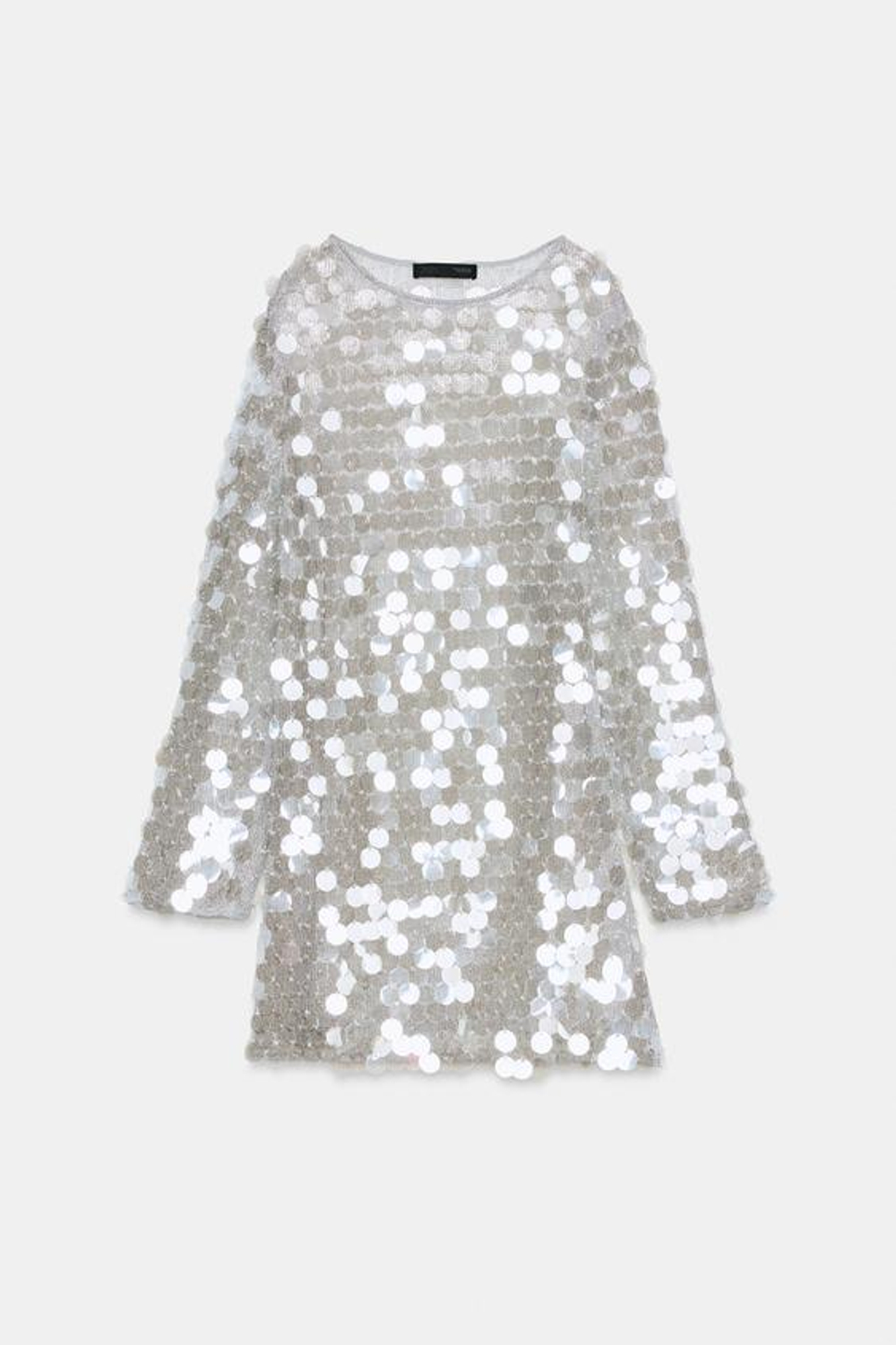 ZARA КОРОТКОЕ ТРИКОТАЖНОЕ ПЛАТЬЕ С ПАЙЕТКАМИ И БУСИНАМИ, СЕРЕБРИСТЫЙ