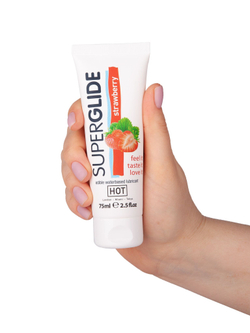 Гель на водной основе с ароматом клубники Superglide Strawberry - 75 мл.