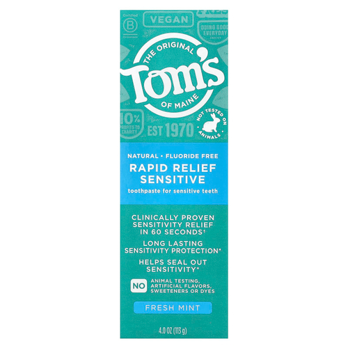Tom's of Maine, Rapid Relief, чувствительная зубная паста, без фтора, свежая мята, 113 г (4 унции)