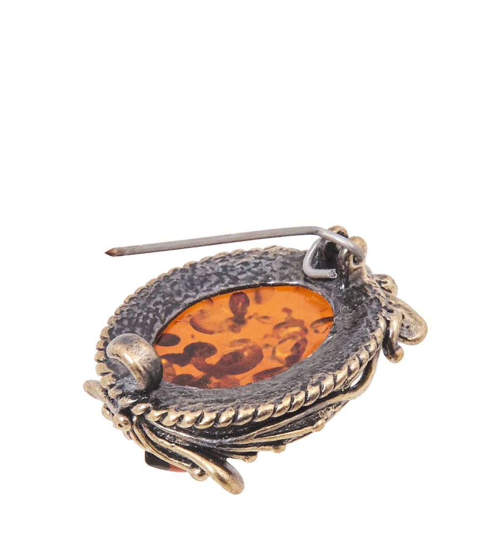 AM-4108 Брошь «Маркиза Рассвет» (латунь, янтарь)