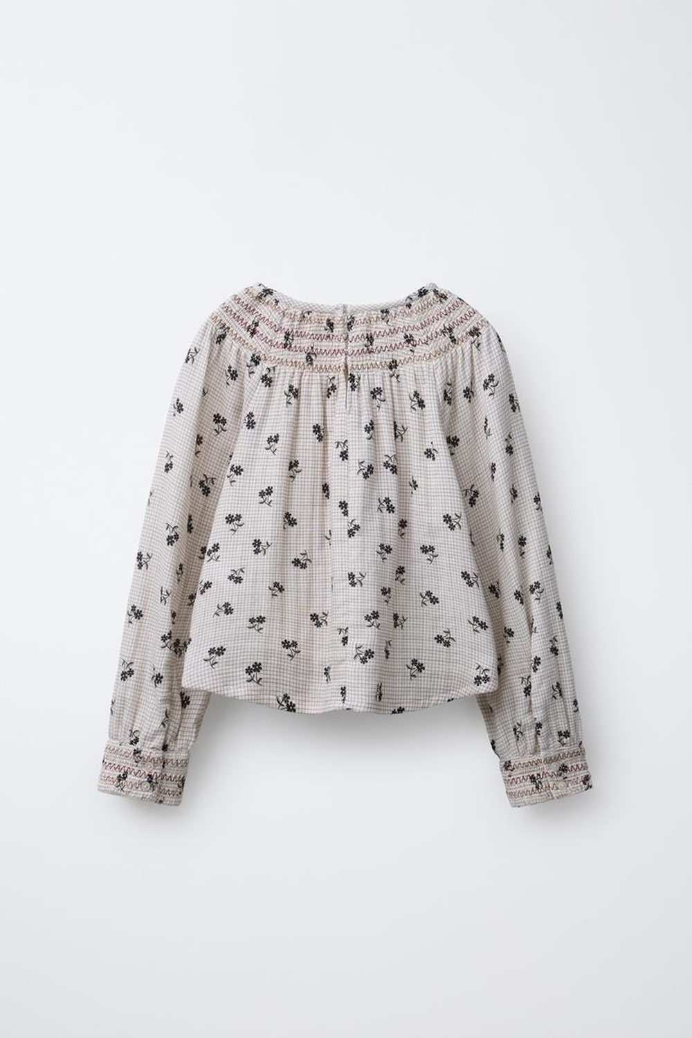 ZARA БЛУЗА В КЛЕТКУ С ЦВЕТОЧНЫМ ПРИНТОМ, ЭКРЮ/ЧЕРНЫЙ