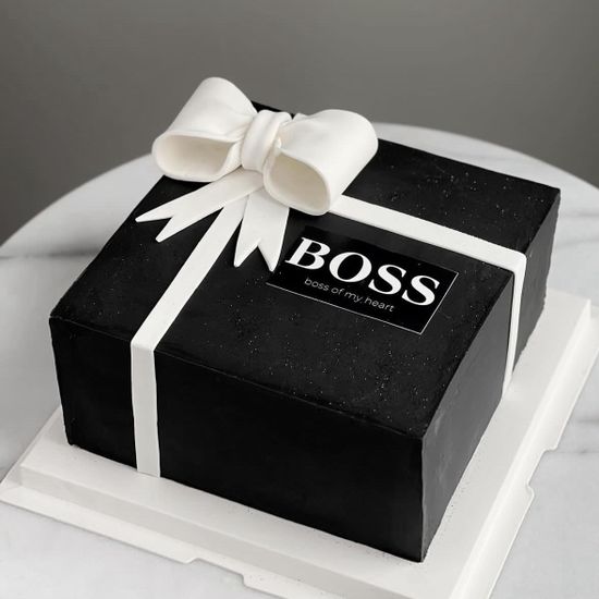 Корпоративный черный торт boss с лентой, квадратный