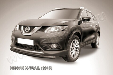 Защита переднего бампера (нержавейка) Nissan X-Trail (2013-2023) d57+d42 короткая (черный)