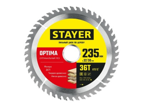 Диск пильный по дереву 235х32/30мм 36T STAYER OPTIMA оптимальный рез Х