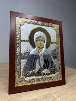 Матрона, икона прямоугольная с рамкой, красное дерево 210х260