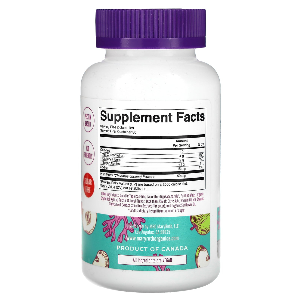 MaryRuth's, Жевательные мармеладки с морским мохом, зеленое яблоко, 60 жевательных мармеладок (25 мг в 1 жевательной мармеладке)