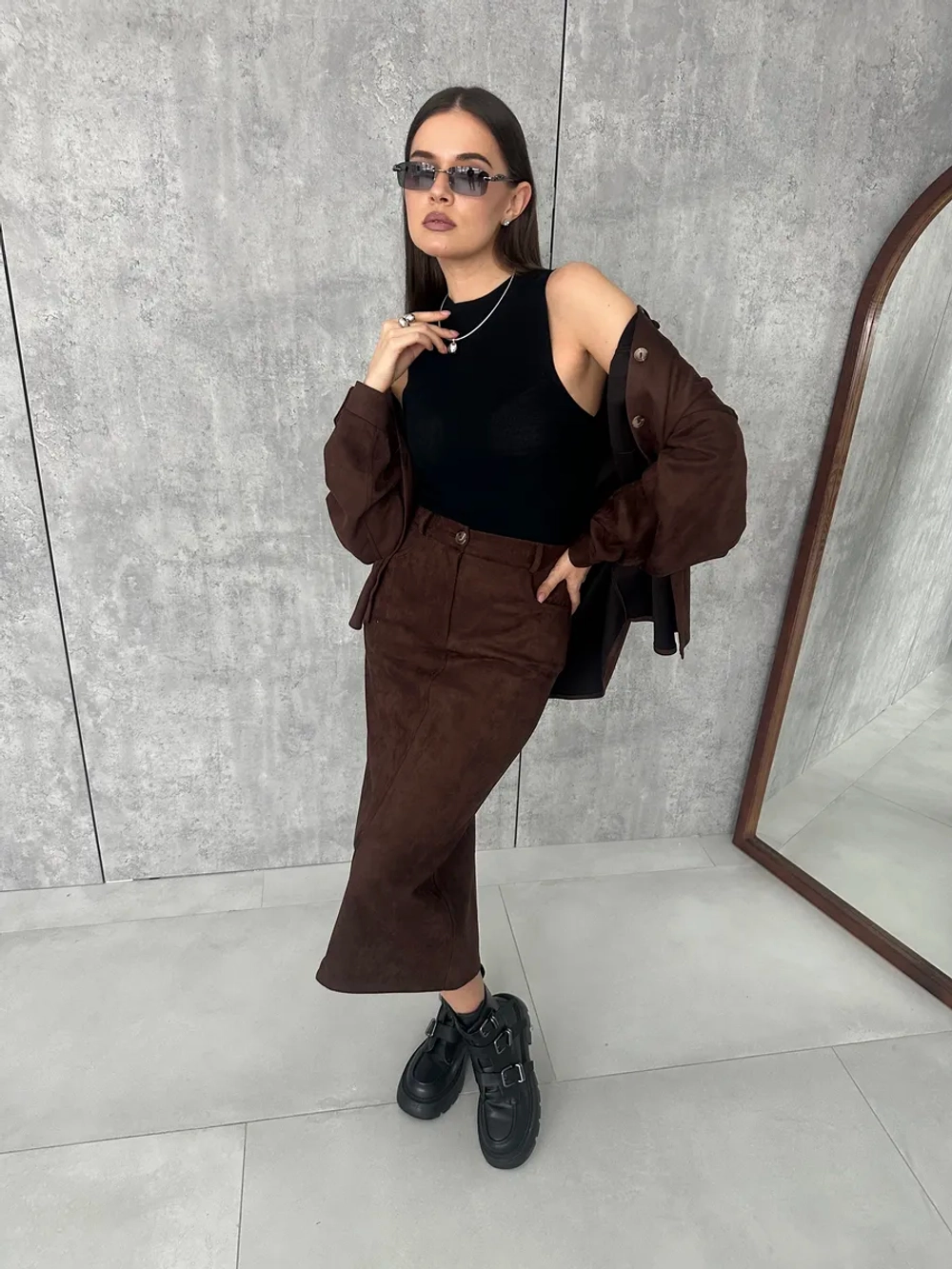 Юбка миди с высокой посадкой весенняя
