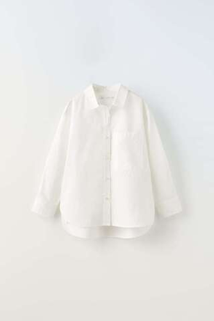 ZARA РУБАШКА ИЗ ПОПЛИНА, БЕЛЫЙ