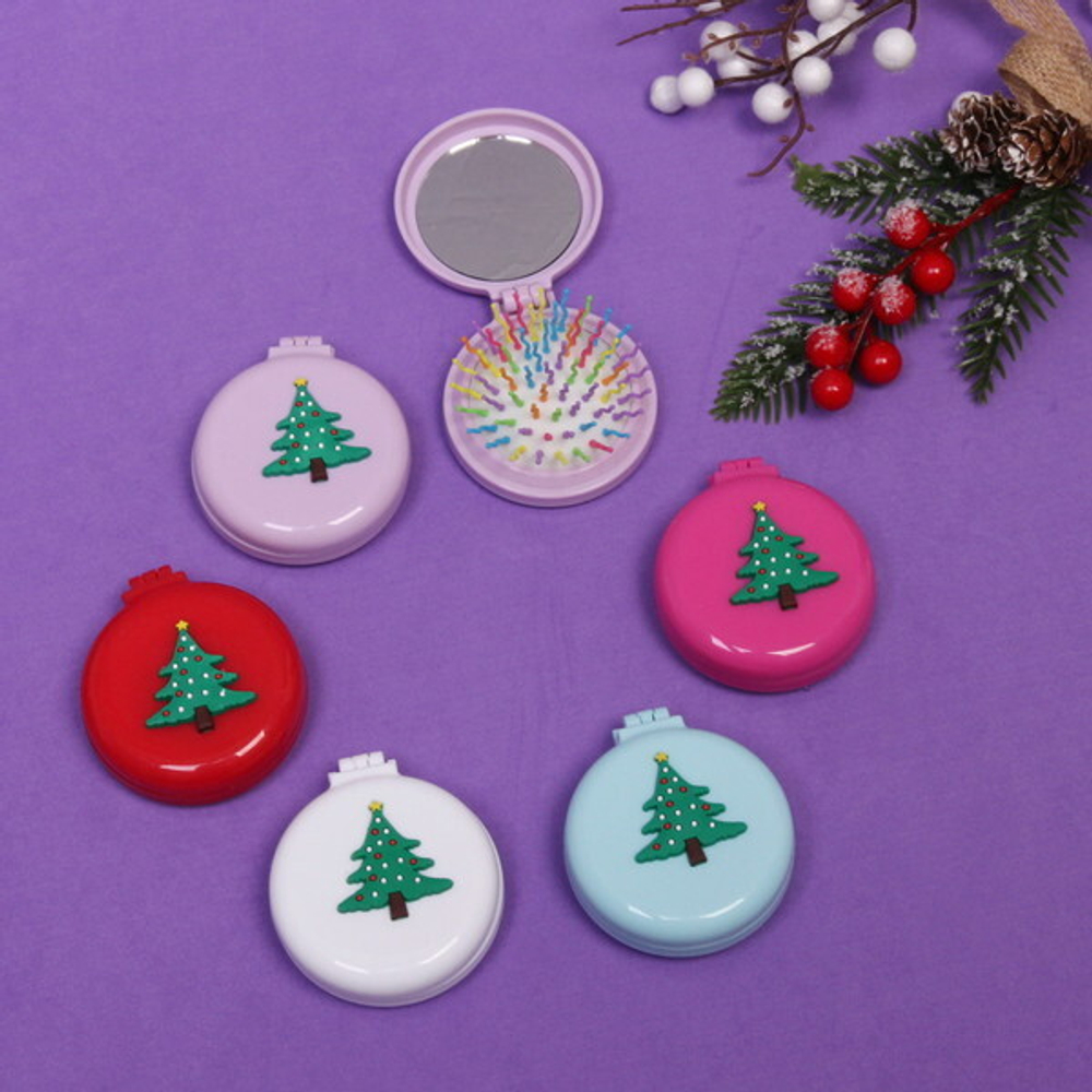 Расчёска массажная складная с зеркалом «Funny friends - Ёлочка», цвет микс, d-6см (пакет с подвесом)