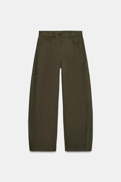 ZARA БРЮКИ-БАЛЛОНЫ ZW COLLECTION, ТЕМНО-ЗЕЛЕНЫЙ