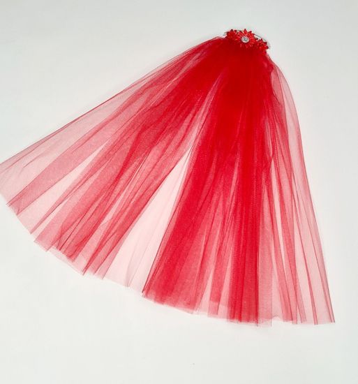 Свадебная мини фата "Мечта невесты", красная с гребешком