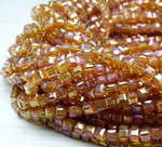 БВ048ДН4 Хрустальные бусины квадратные, цвет: коралловый с цв. AB, 4 мм, кол-во: 44-45 шт.