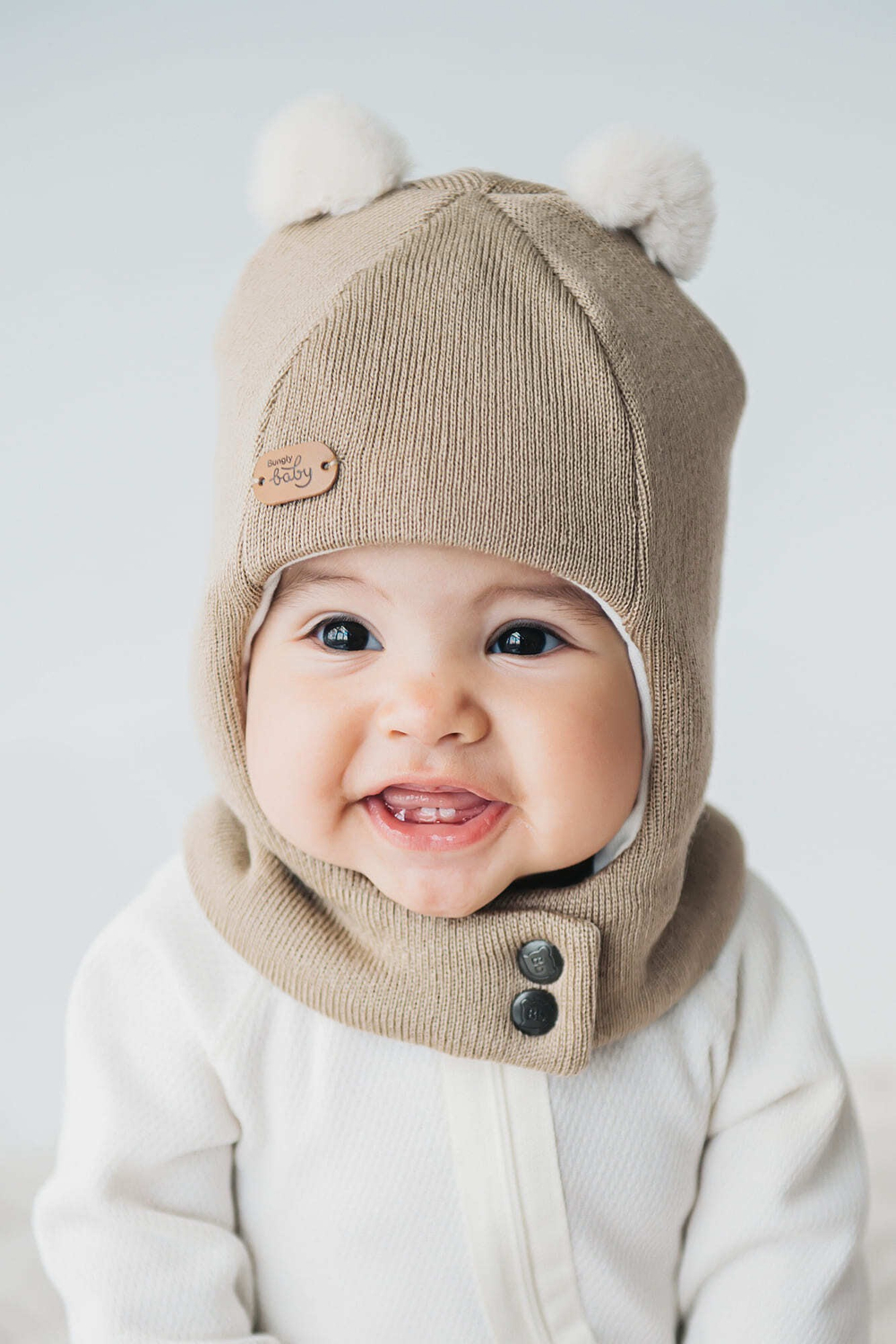 Шлем зимний из смесовой шерсти "Экрю" на кнопках