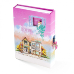 Блокнот в футляре, 14,5 см * 20,5 см, 7БЦ, Alingar, ламинация, замочек, вн.блок с дизайном, в точку, 45 л., "Домик весной", розовый