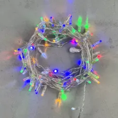 Светодиодная гирлянда с колпачком 100 разноцветных LED ламп 10 м., мерцание, 24В., прозрачный провод ПВХ, IP65, LTC (PST100BLWCAP-10-1M)