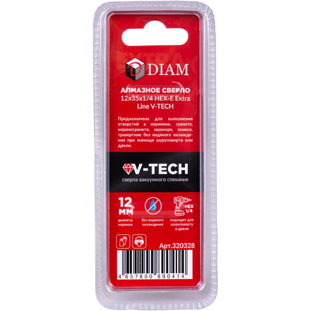 Сверло алмазное DIAM HEX-E Extra Line V-TECH 12x35x1/4 по керамике   320328