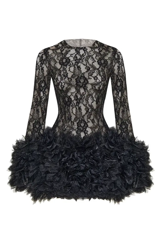 Платье мини из кружева с цветами