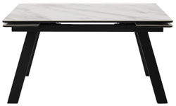 Стол МОРИС-2 140 БЕЛЫЙ МРАМОР АКТИВНЫЙ , керамика / Черный каркас, М-City
