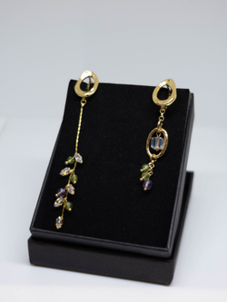 Серьги с хризолитом и аметистом