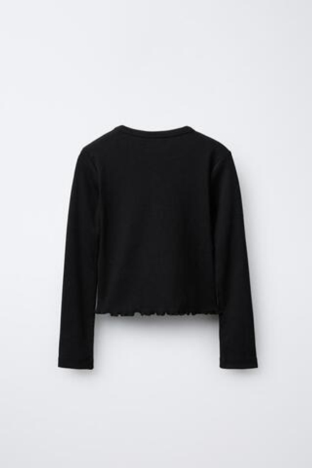 ZARA ФУТБОЛКА С ЦВЕТОЧНОЙ АППЛИКАЦИЕЙ, ЧЕРНЫЙ
