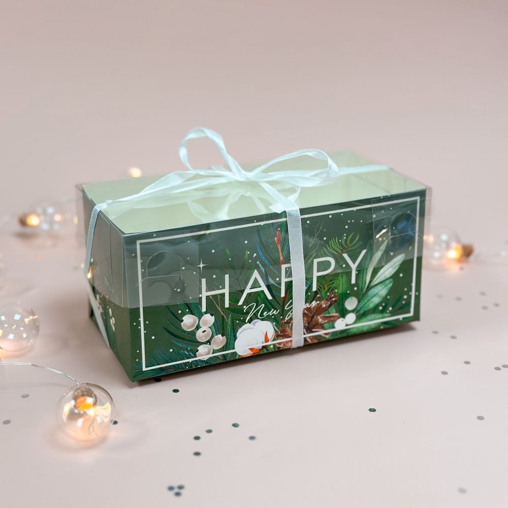 Коробка на 2 капкейка Happy New year, 16 × 8 × 7.5 см