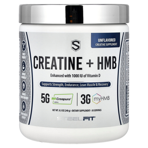 SteelFit, креатин и HMB, без вкусовых добавок, 240 г (8,5 унции)