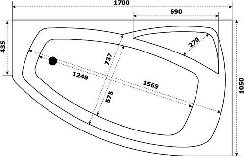 Акриловая ванна Bas Камея левая 170х105 с каркасом В 00121
