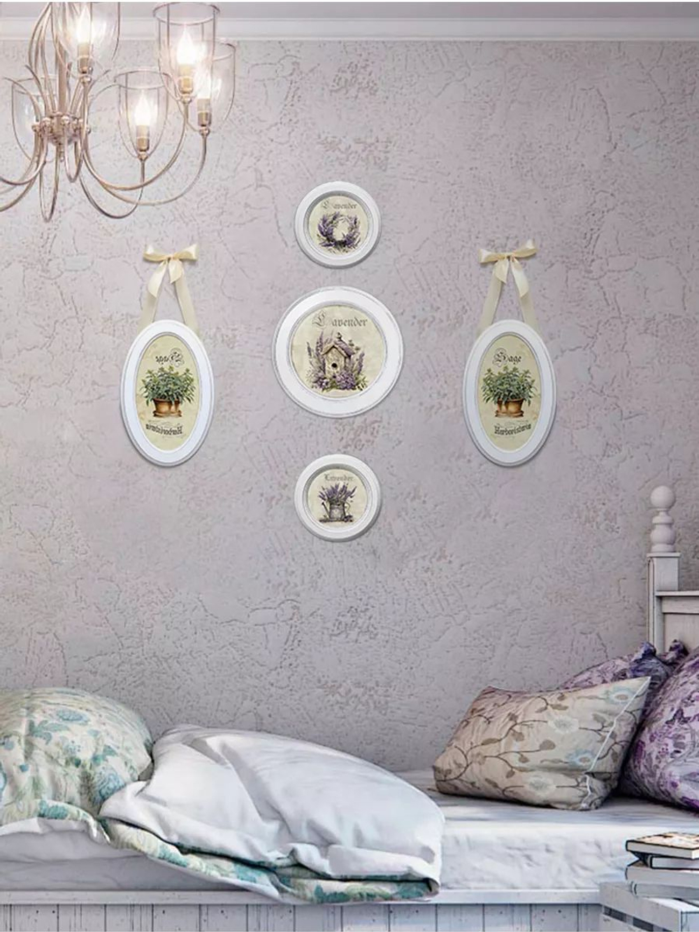 Панно на стену для интерьера в овальной раме набор 3 шт "Прованс" 28,5*18,5 см