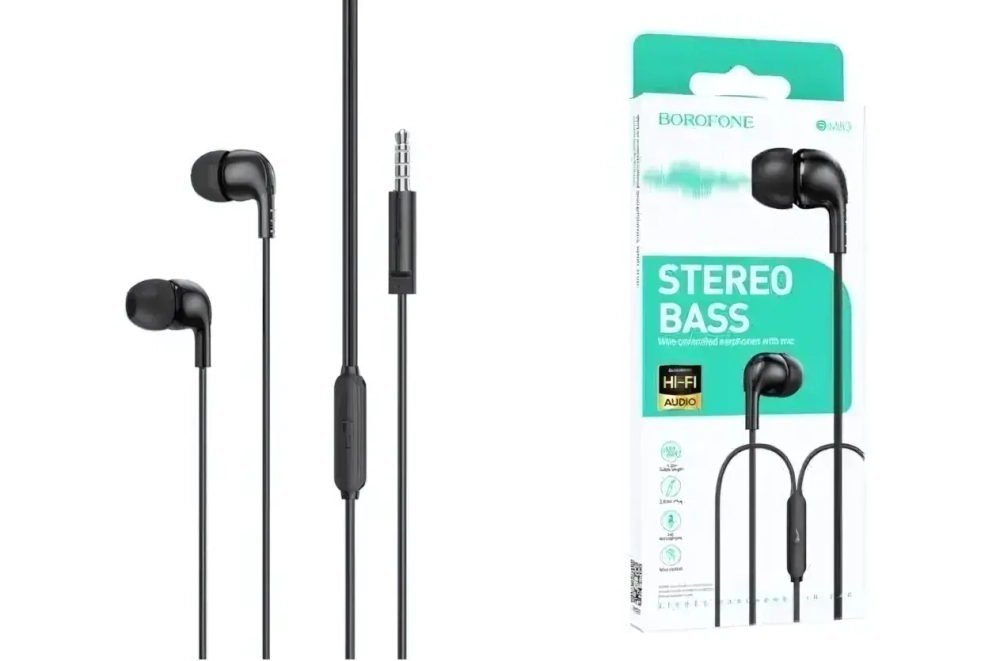 Гарнитура Borofone BM83, вакуумные, разъем Jack, кабель 1.2 м Black