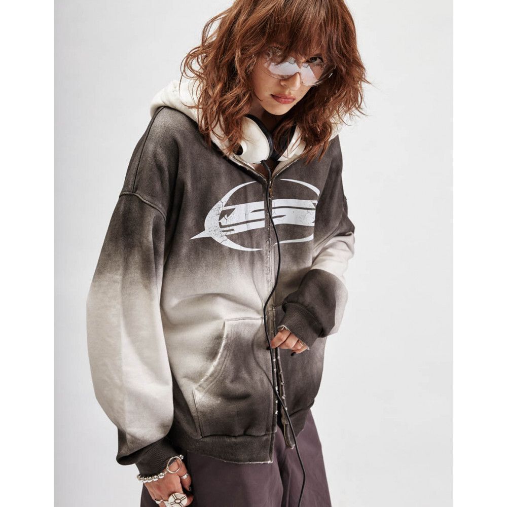 Худи SoWhat? Zip OPM тай-дай белый / серый