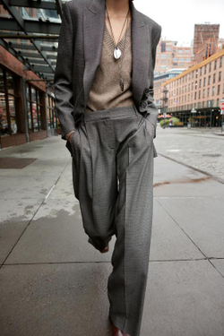 ZARA ШИРОКИЕ БРЮКИ С ЗАЩИПАМИ, ЧЕРНЫЙ/ЭКРЮ