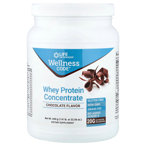 Life Extension, Wellness Code®, концентрат сывороточного протеина, шоколадный вкус, 640 г (1,41 фунта)