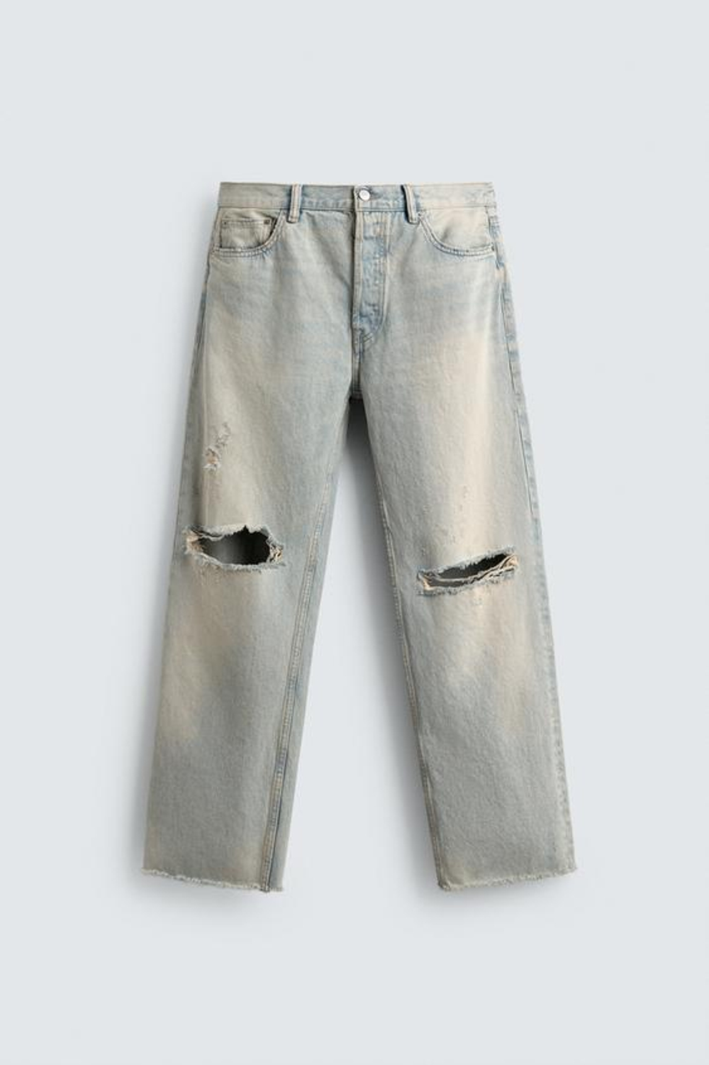 ZARA ДЖИНСЫ ПРЯМОГО УКОРОЧЕННОГО КРОЯ, ГОЛУБОЙ