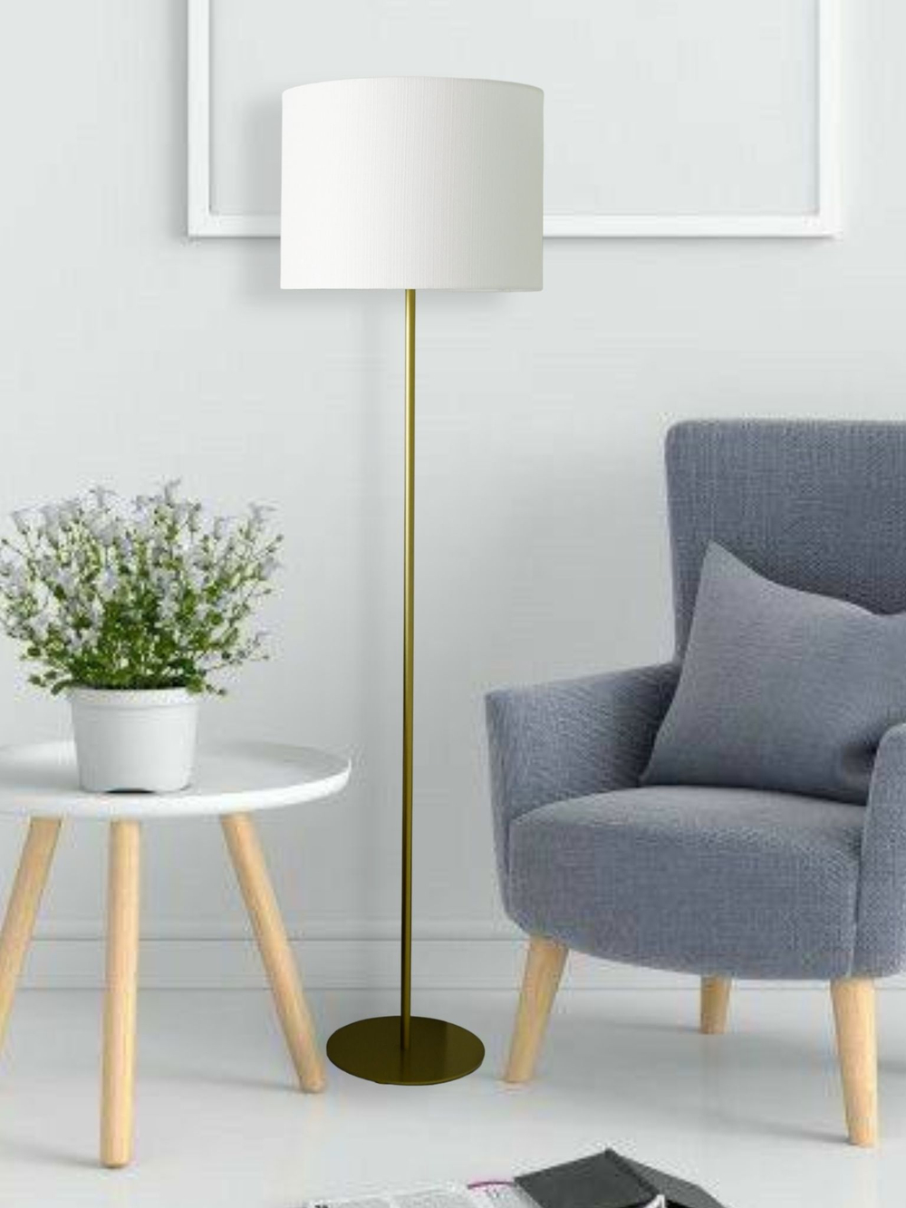 Торшер напольный золотой с белым абажуром в стиле лофт, светильник напольный классический, Чистая линия-II, E27, 60 Вт