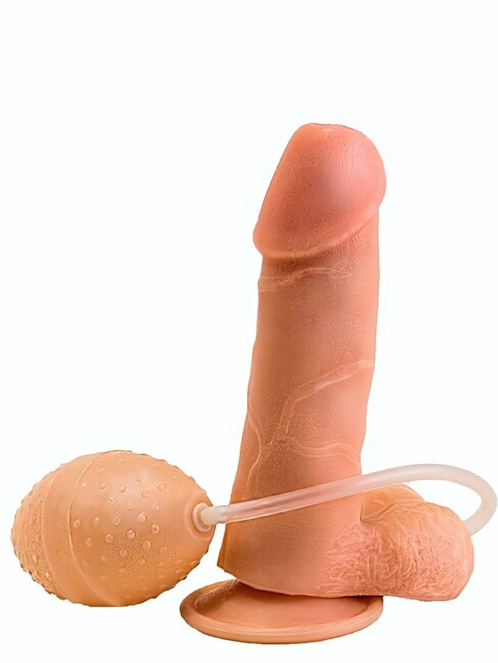 Фаллоимитатор-реалистик с грушей для имитации эякуляции (15.5 см) (Цвет: телесный)