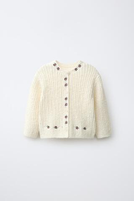 ZARA КАРДИГАН С ЦВЕТОЧНОЙ ВЫШИВКОЙ, ЭКРЮ