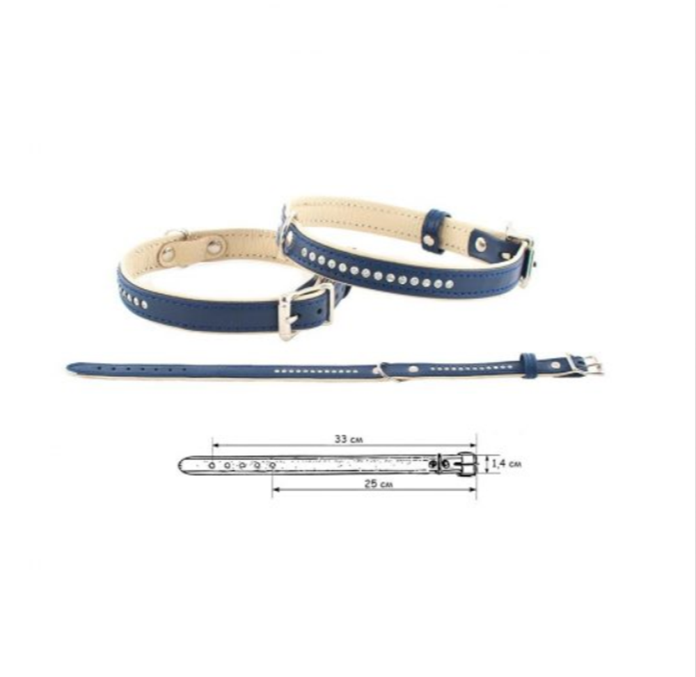 Zoo-M ошейник для кошек и собак классика премиум черный со стразами 14 мм 25-33 см.