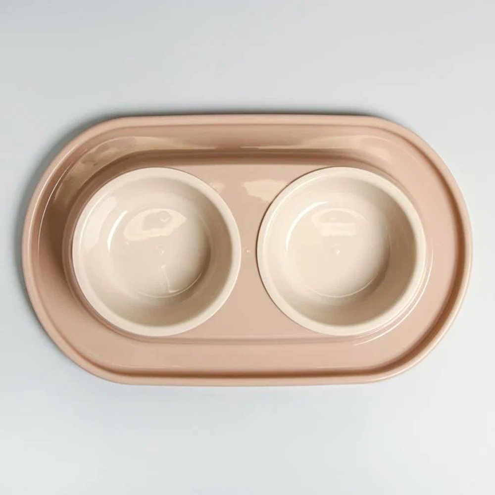 Миска для животных 0.3л двойная, на подставке, бежевый ALTA