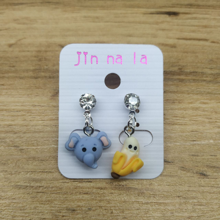 Клипсы Animal&food Слоник и банан кристалл металл серебристый