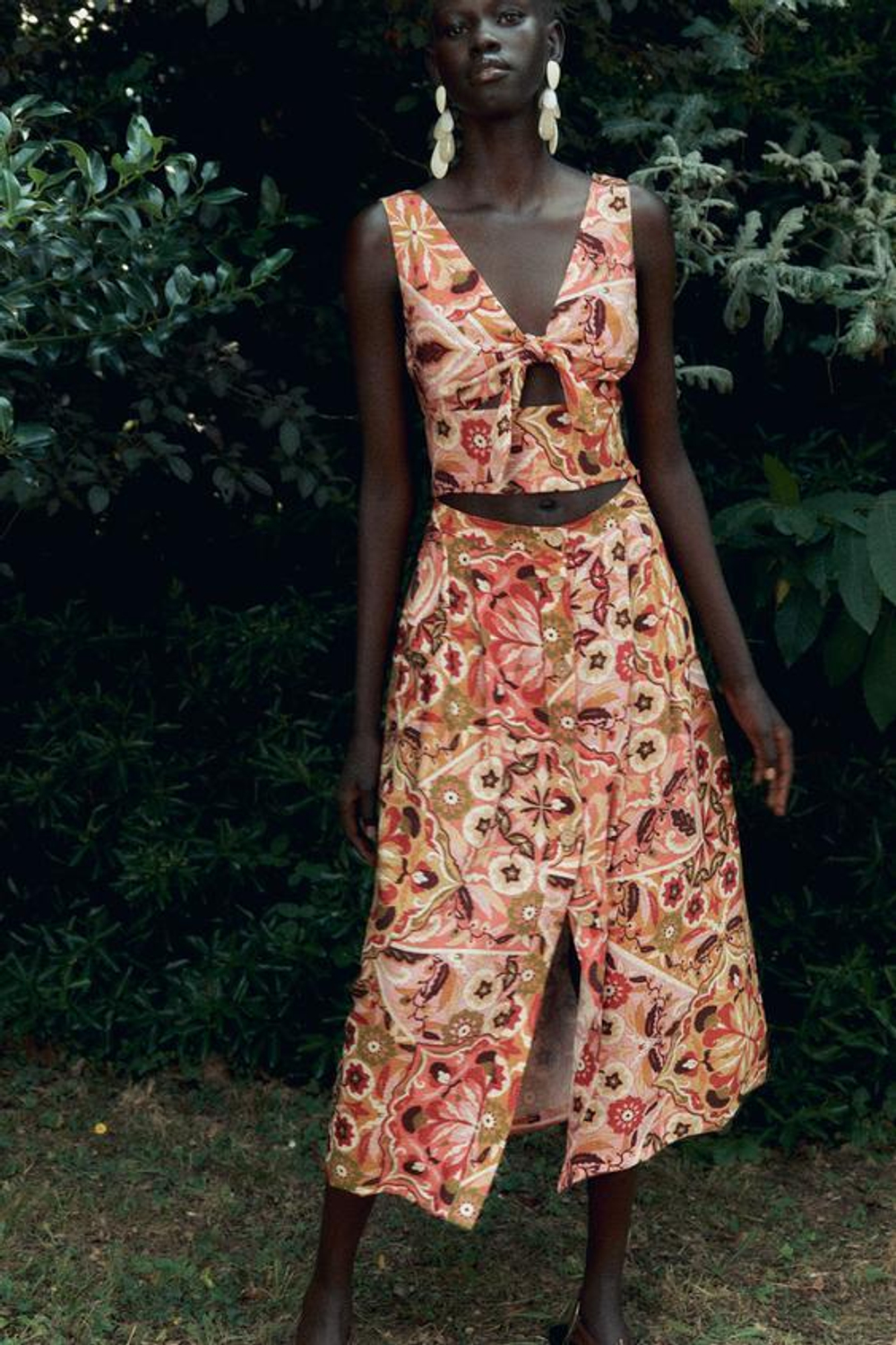 ZARA МИДИ-ЮБКА С РУСТИЧНЫМ ПРИНТОМ, РАЗНОЦВЕТНЫЙ