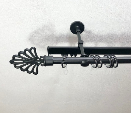 Карниз металлический рифленый Пальма Ост двухрядный d16 мм, второй ряд профиль Симпл, цвет черный